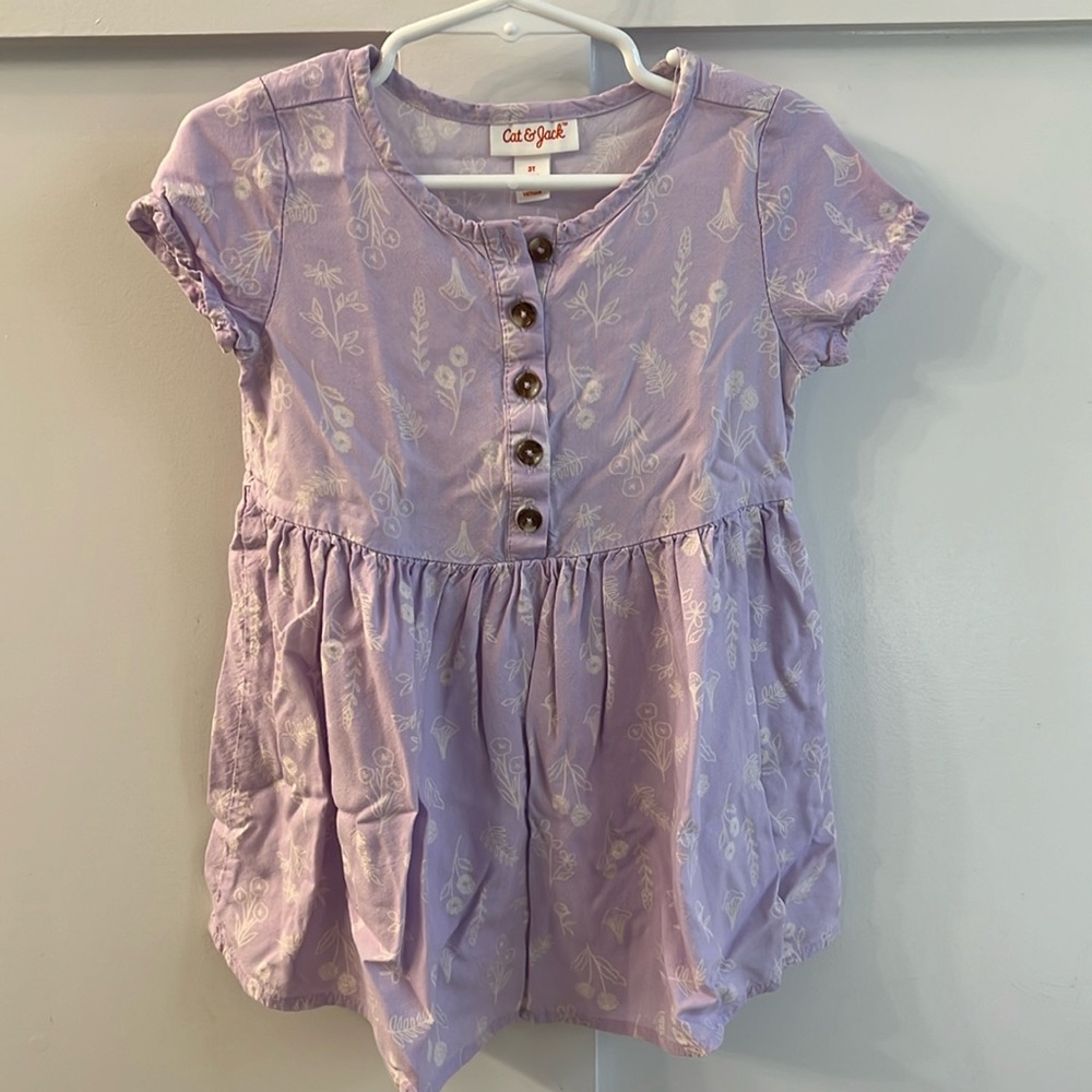 Cat & Jack Purple Dress with White Floral Print 3T
